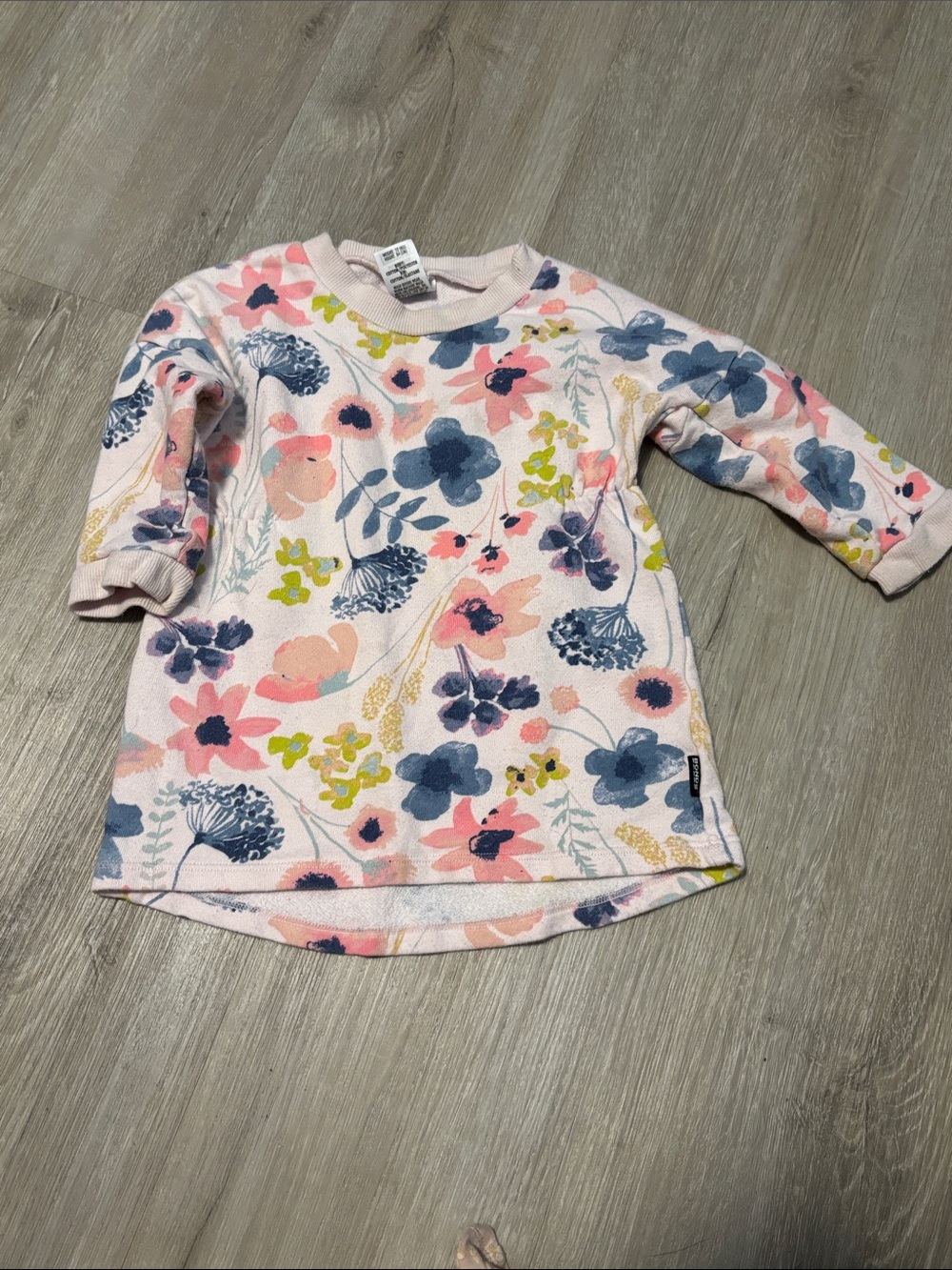 Bonds Pink Floral Long Sleeve Dress Top with Blue and Yellow Accents